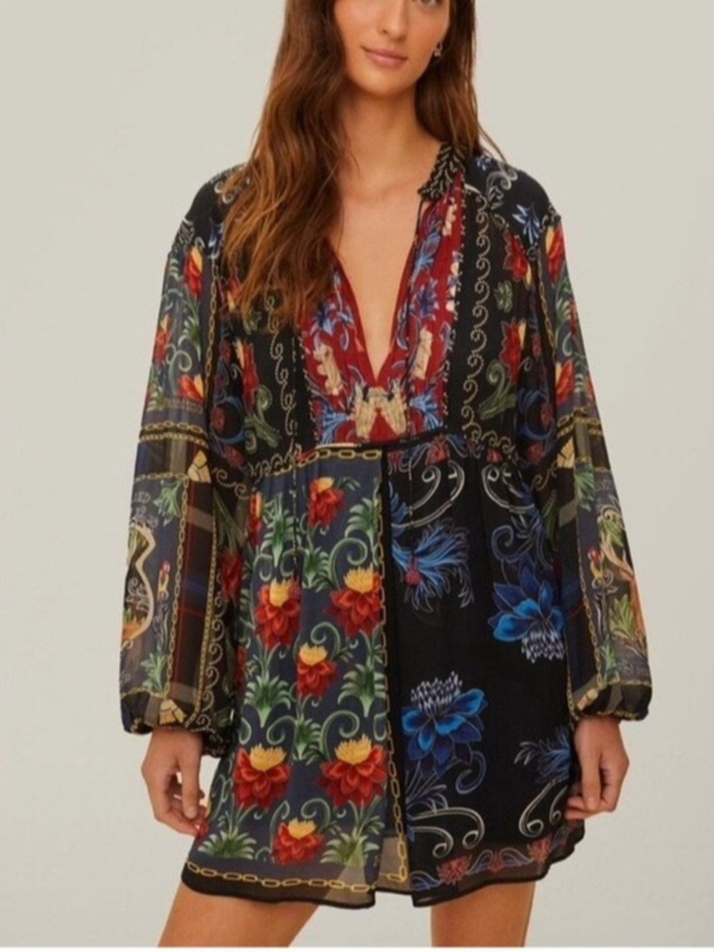 Farm Rio Printed Black Floral Mini Dress